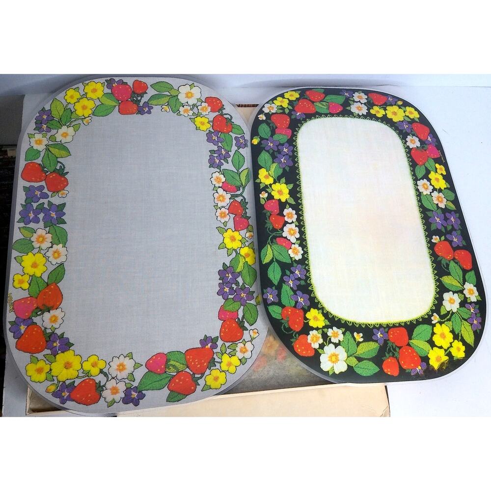 Vintage 70s Bright of America Strawberry Placemats Set 6 Retro Cottagecore New - Picture 2 of 13